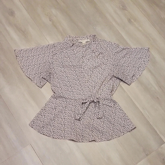 Monteau Tops - Monteau Los Angeles Faux Wrap Pink Black Peplum Flutter Sleeve Top Womens Size M